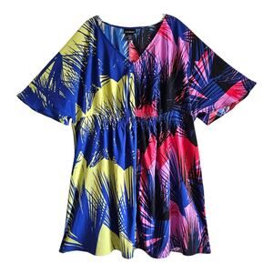 LANE BRYANT Women Plus 22 24 Dress Cover Up V-Neck Tropical Multicolor Quick Dry